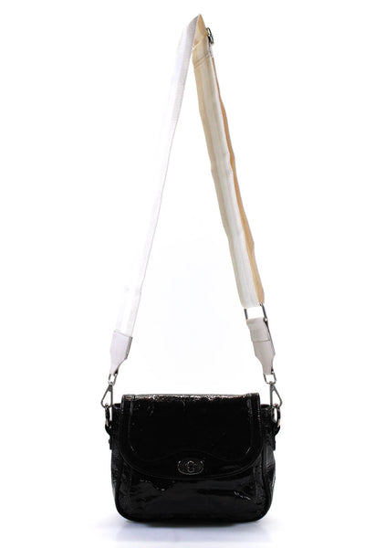 Jenny Yuen Womens Patent Leather Turn Lock Crossbody Shoulder Handbag Black