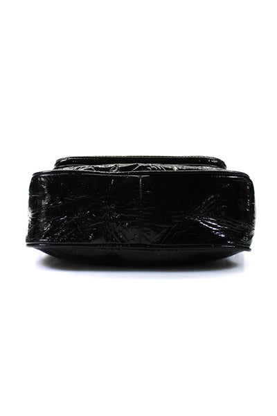 Jenny Yuen Womens Patent Leather Turn Lock Crossbody Shoulder Handbag Black