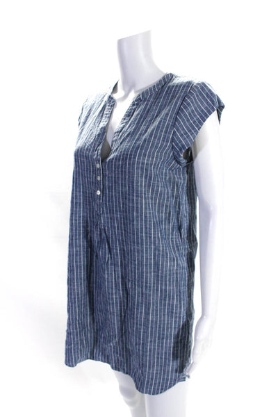 Joie Womens Cotton Striped Print V-Neck Buttoned Midi A-Line Dress Blue Size S