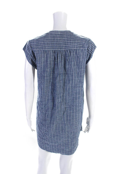 Joie Womens Cotton Striped Print V-Neck Buttoned Midi A-Line Dress Blue Size S