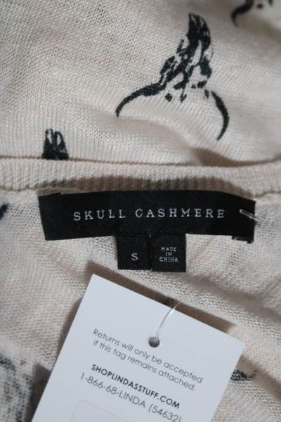 Skull Cashmere Womens Linen Graphic Print V-Neck Long Sleeve Sweater Pink Size S