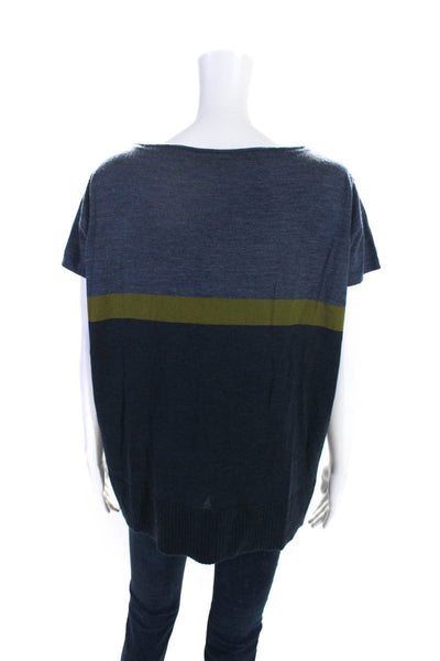 Pendleton Womens Knitted Striped Print Short Sleeve Pullover Top Blue Size XS