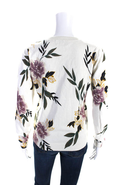 Apricot Womens Cotton Floral Print Long Sleeve Round Neck Sweater White Size 6