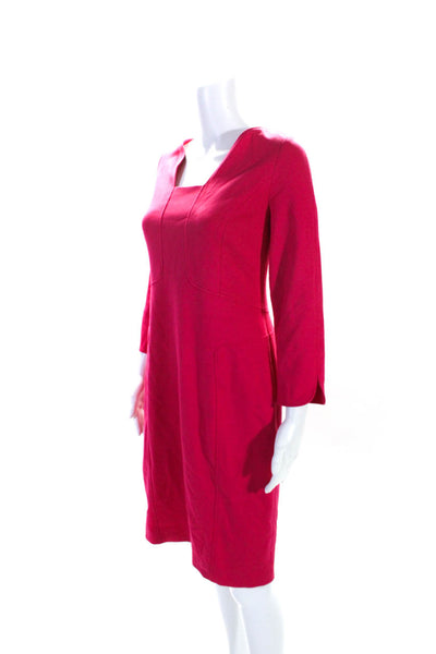 Rena Lange Womens Square Neck Darted Long Sleeve Zipped Midi Dress Pink Size 10