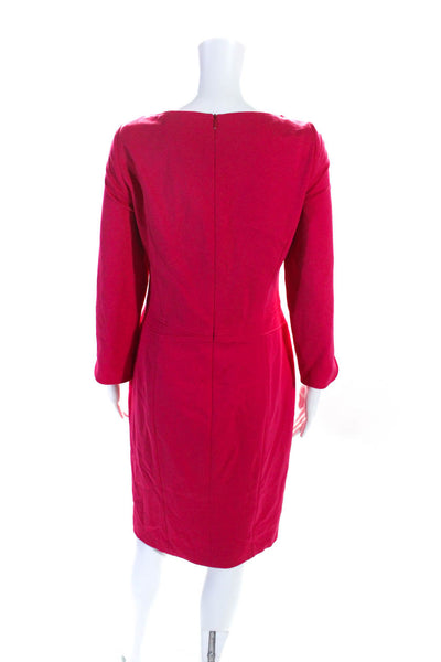 Rena Lange Womens Square Neck Darted Long Sleeve Zipped Midi Dress Pink Size 10