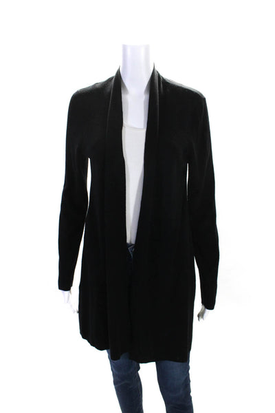 Eileen Fisher Womens Merino Wool Long Sleeve Draped V-Neck Cardigan Black Size S