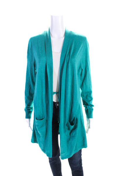 Lafayette 148 New York Womens Cashmere Open Front Duster Cardigan Blue Size L