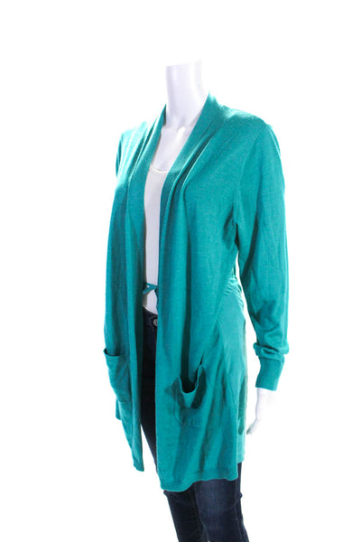 Lafayette 148 New York Womens Cashmere Open Front Duster Cardigan Blue Size L