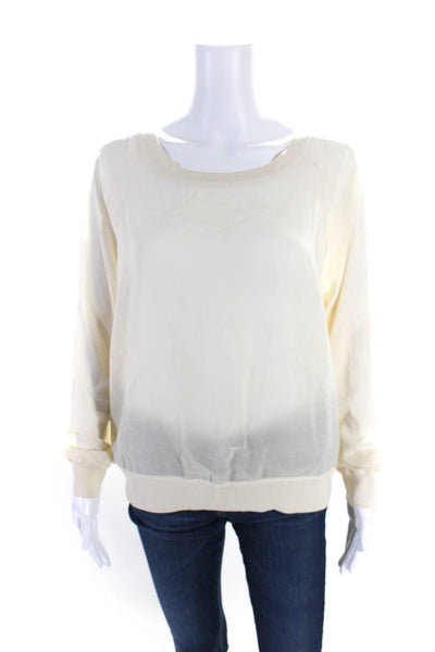 Vince Womens Silk Sheer Long Sleeve Round Neck Pullover Blouse Top White Size S