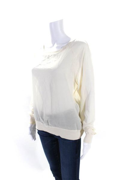 Vince Womens Silk Sheer Long Sleeve Round Neck Pullover Blouse Top White Size S