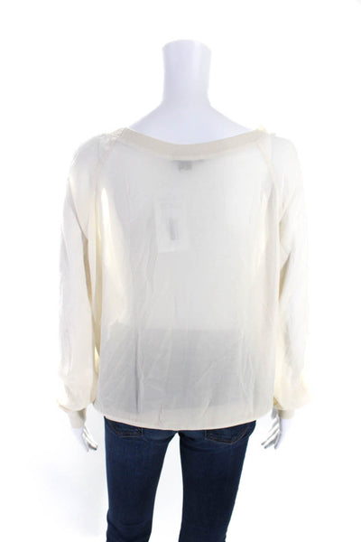 Vince Womens Silk Sheer Long Sleeve Round Neck Pullover Blouse Top White Size S