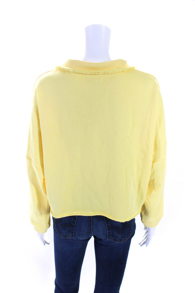 The Westside Womens Cotton Collared Fringed Hem Cropped Sweatshirt Yellow Size M