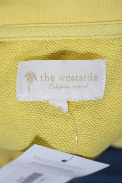 The Westside Womens Cotton Collared Fringed Hem Cropped Sweatshirt Yellow Size M