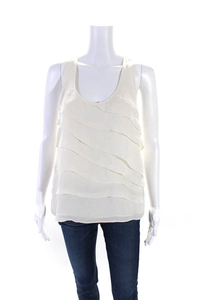 Theory Womens Silk Ruffled Tiered Sleeveless Pullover Tank Blouse Beige Size S