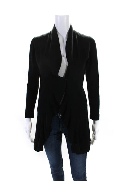 D. Exterior Womens Wool Ruffled V-Neck Open Long Sleeve Cardigan Black Size S