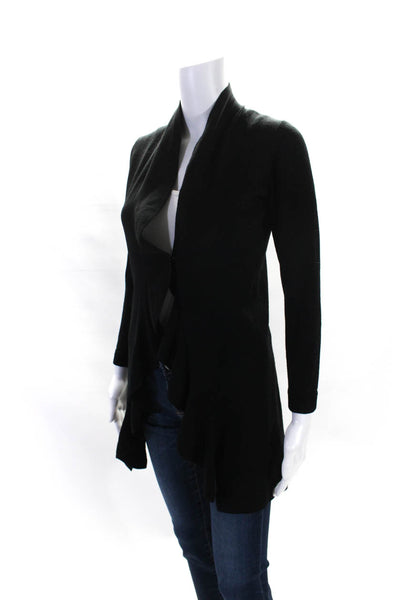 D. Exterior Womens Wool Ruffled V-Neck Open Long Sleeve Cardigan Black Size S