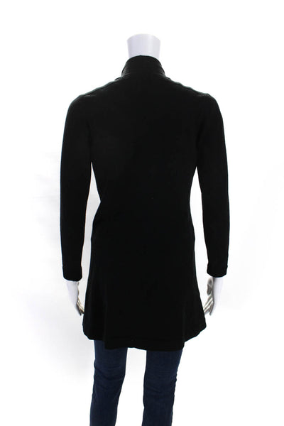 D. Exterior Womens Wool Ruffled V-Neck Open Long Sleeve Cardigan Black Size S