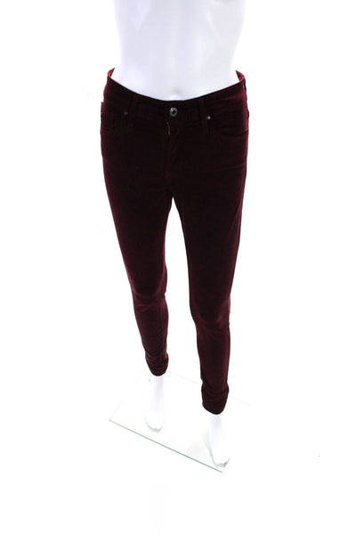 AG Adriano Goldschmied Womens Cotton Velvet Cuffed Hem Pants Red Size EUR26