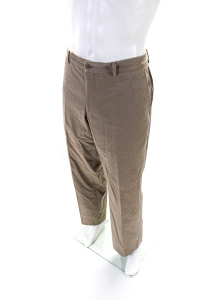 Giorgio Armani Mens Straight Leg Mid Rise Khaki Pants Nutmeg Brown Cotton Size 3