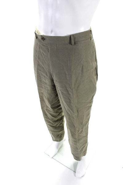 Armani Collezioni Mens Linen Straight Leg Casual Pants Taupe Beige Size 38