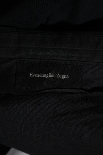 Ermenegildo Zegna Mens Flat Front Creased Slim Leg Dress Pants Black Wool Size 3