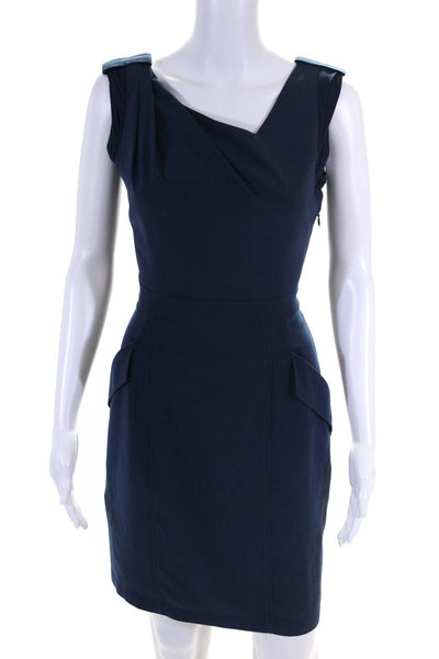 BCBGMAXAZRIA Womens Side Zip V Neck Nadia Sheath Dress Carbon Blue Size 4