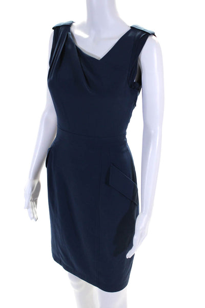 BCBGMAXAZRIA Womens Side Zip V Neck Nadia Sheath Dress Carbon Blue Size 4