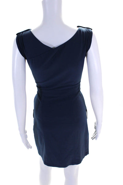 BCBGMAXAZRIA Womens Side Zip V Neck Nadia Sheath Dress Carbon Blue Size 4