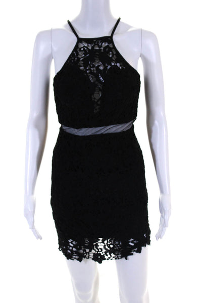 Seek The Label Womens Back Zip Lace Overlay Mesh Cut Out Mini Dress Black XS