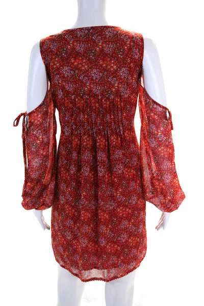 Rebecca Minkoff Womens Long Sleeve Cold Shoulder Floral Dress Red Size Small