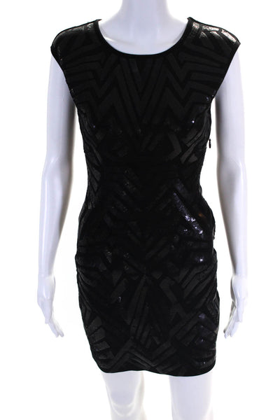 BCBGMAXAZRIA Womens Back Zip Scoop Neck Sequin Vallissa Dress Black Size XS