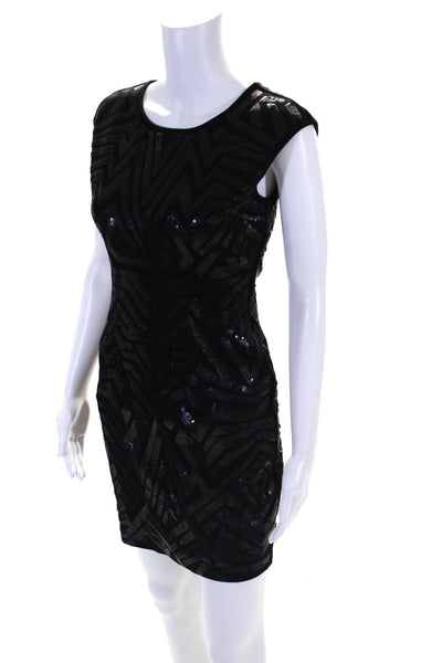 BCBGMAXAZRIA Womens Back Zip Scoop Neck Sequin Vallissa Dress Black Size XS