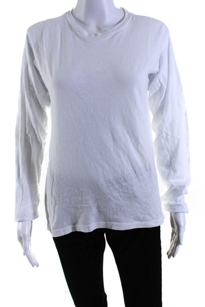 Re/Done Women's Crewneck Long Sleeves Basic Cotton T-Shirt White Size M