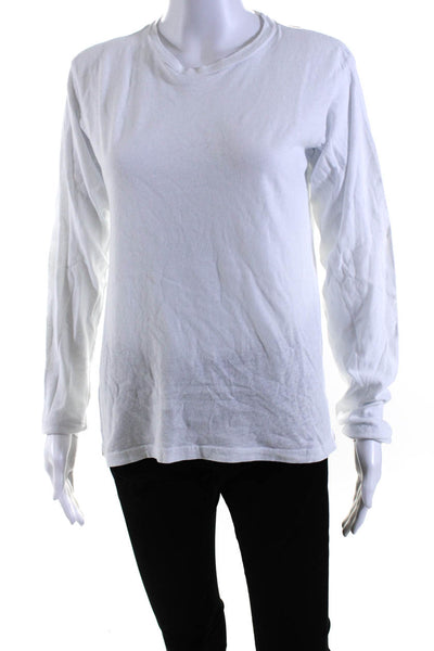 Re/Done Women's Crewneck Long Sleeves Basic Cotton T-Shirt White Size M