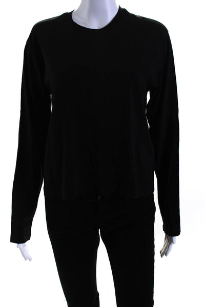 ATM Women's Crewneck Long Sleeve Boxy Cropped T-Shirt Black Size S