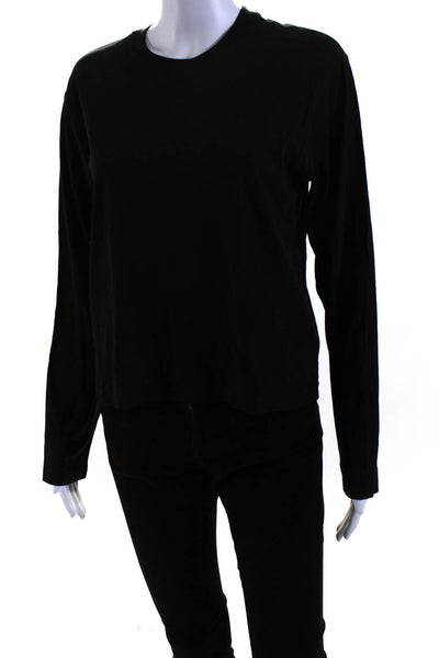 ATM Women's Crewneck Long Sleeve Boxy Cropped T-Shirt Black Size S