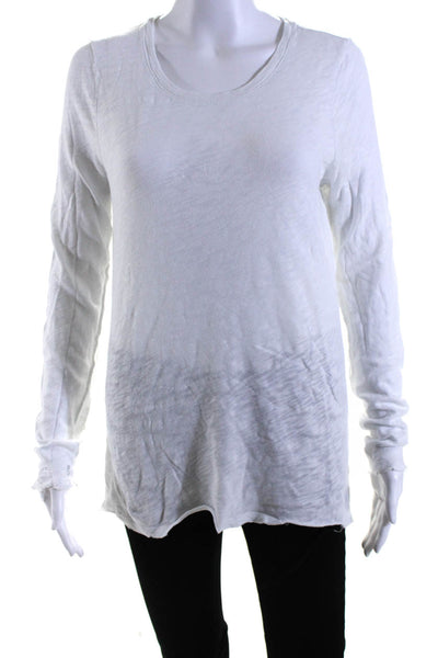 ATM Women's Crewneck Long Sleeves Basic T-Shirt Blouse White Size M