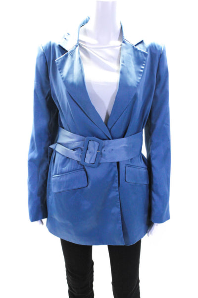 House of Harlow 1960 Womens Collared Buttoned Belted Blazer Jacket Blue Size M