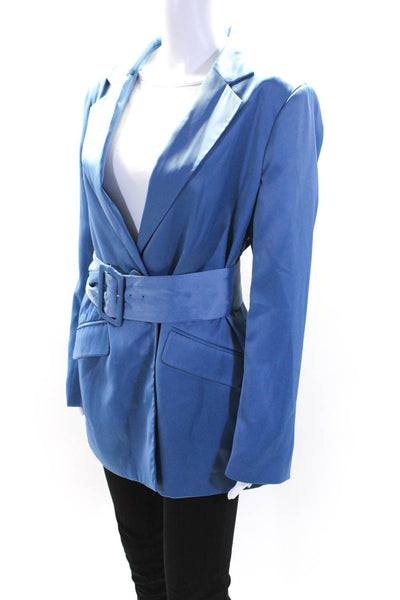 House of Harlow 1960 Womens Collared Buttoned Belted Blazer Jacket Blue Size M