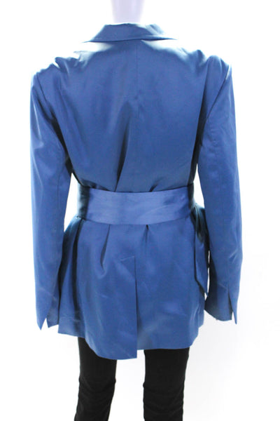 House of Harlow 1960 Womens Collared Buttoned Belted Blazer Jacket Blue Size M