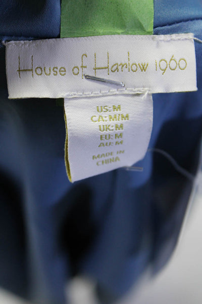 House of Harlow 1960 Womens Collared Buttoned Belted Blazer Jacket Blue Size M