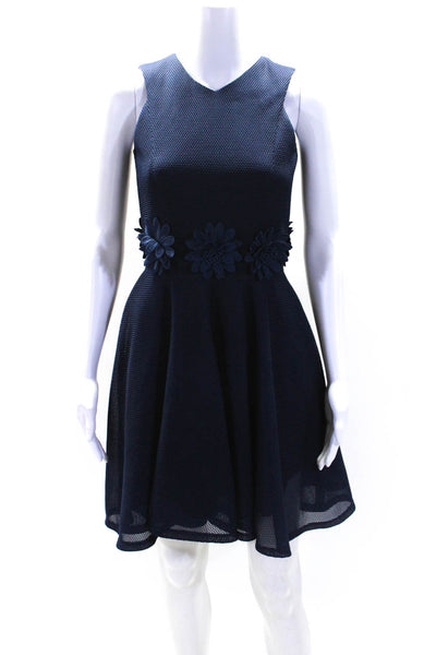 David Charles Childrens Girls Floral Applique Waist A Line Dress Navy Blue Size