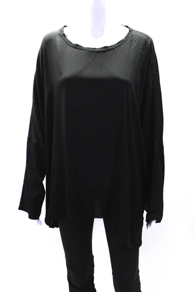 Her Shirt Womens Chiffon Round Neck Long Sleeve Blouse Top Black Size M