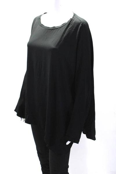 Her Shirt Womens Chiffon Round Neck Long Sleeve Blouse Top Black Size M