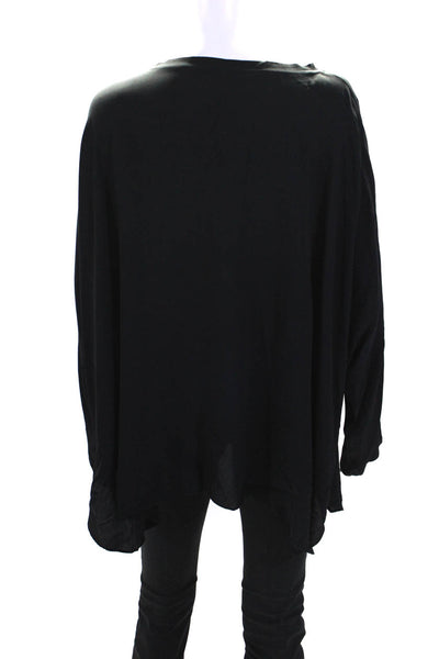 Her Shirt Womens Chiffon Round Neck Long Sleeve Blouse Top Black Size M