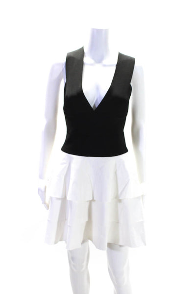 Robert Rodriguez Womens Colorblock Cross Strap Tiered Halter Dress Black Size 8