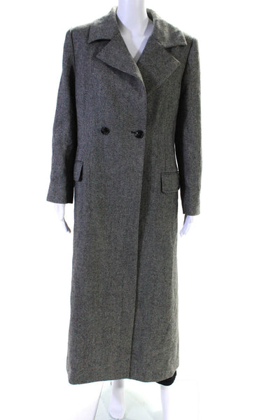 MDRN Womens Long Double Breasted Herringbone Peacoat Black White Size XL