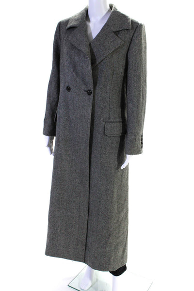 MDRN Womens Long Double Breasted Herringbone Peacoat Black White Size XL