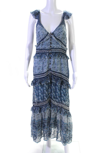 Sea New York Womens Floral Print Sleeveless V Neck Sun Dress Blue White Size 6