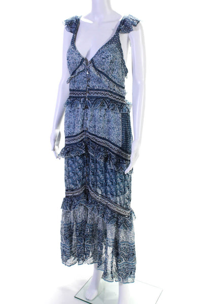 Sea New York Womens Floral Print Sleeveless V Neck Sun Dress Blue White Size 6